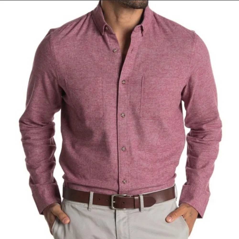 Wallin & Bros Mens L Cotton Flannel Button Up Shirt Maroon Cabincore Minimalist